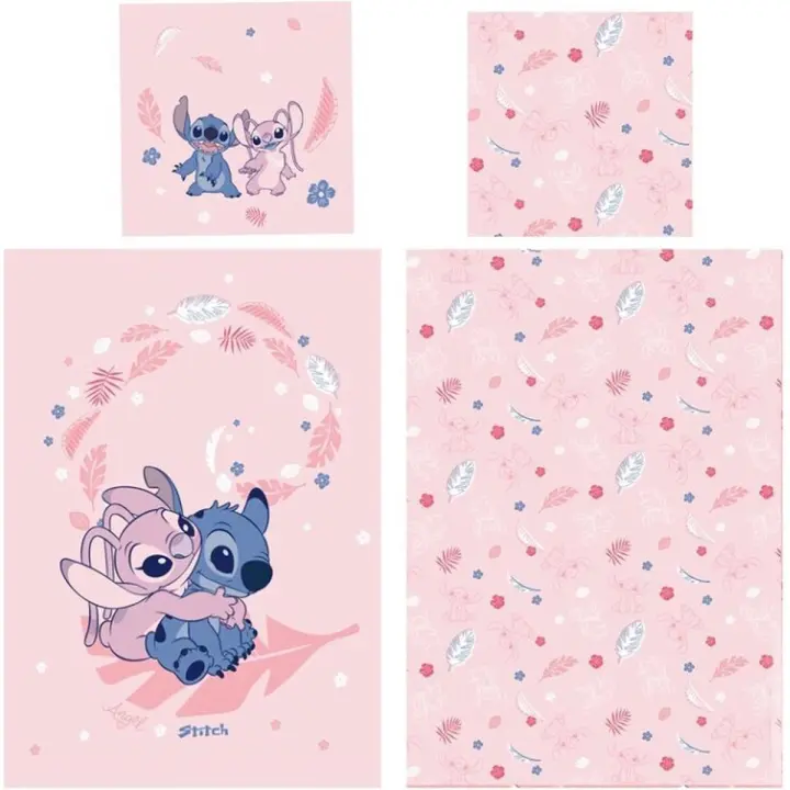 Funda Nórdica Reversible Lilo y Stitch con Angel para Cama de 90 o 105cm Policotton, Medida 140x200 cm, más 1 Funda Cojín 65x65cm - 1