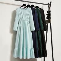 Vestido Largo Para Mujer Verano Otoño Mujer Vestidos Sólidos Manga Larga Cuello Redondo Casual Chiffon Vestidos Musulmanos Sólidos Sueltos Maxi - details 2
