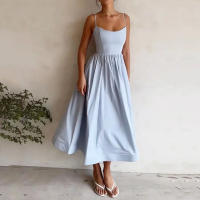 Vestido Maxi Sin Mangas Para Mujer Verano 2024 Estilo Casual Con Tirantes A-Line Bajo El Hombro Vestido Grande Para Fiesta De Vacaciones - details 16