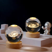 Lámpara De Mesa LED 3D Cristal Sfera Con USB Galaxia Luna Para Decoración De Escritorio Ambiente Dormitorio Regalos Para Niños - details 0