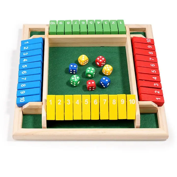 PORCHEDDU Shut The Box Juego de dados, juego familiar de Matemáticas de tablero de Madera para 2-4 jugadores para adultos y niños, juego Clásico de Mesa de 8 dados para Aula, Hogar, fiesta o bar - 1