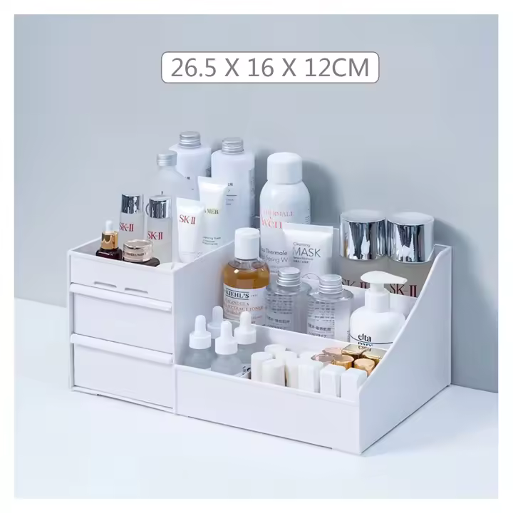 Organizador de escritorio para cosmeticos caja de almacenamiento con gran capacidad para maquillajes esmaltes de unas y joyeria organizador para maquillaje de plastico blanco - 1