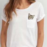 Camiseta De Algodón CLOOCL Con Diseño De Gato Tabby Y Dedo Medio Para Hombre Y Mujer Camiseta De Manga Corta Para El Verano Estilo Casual - details 8