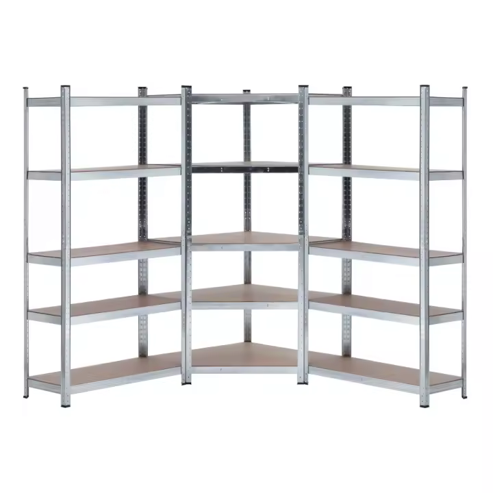 THINIA HOME - Pack 2 Estanterías Modulares + 1 Estantería Esquinera, Acero y MDF Antihumedad, Hogar, Trastero, Garaje, Taller, Comercio, 5 Baldas Ajustables, Carga Máx. 875Kg (x3) - 1
