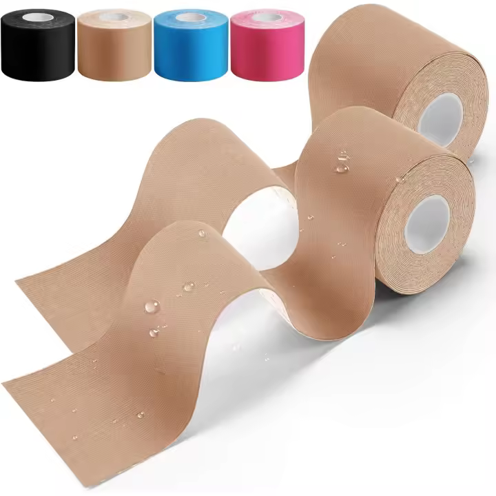 2 Rollos de Tarjeta Kinesiológica de 5 cm x 5 m, impermeable, Deportiva, elástico, transpirable, para fisioterapia, neuromuscular, kinesiología, beige - 1