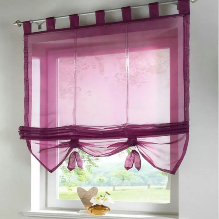 Cortinas romanas para interior de ventana, cortina de gasa para cocina, sala de estar, altura 155 cm (100 x 155 cm, morado) - 1