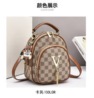 Mochila Vintage a Cuadros Para Mujer Estilo Girly Con Contraste De Hombros Mochila Redonda De Moda Cruzbody Sencilla Con Costuras Material PVC - details 8
