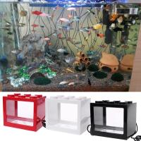 Acuario Pequeño Con Lámpara LED Iluminada En Forma De Pez Miniatura Con Paisaje Marino Y Algas Juguete De Plástico Para Decoración De Escritorio Tamaño 12x8x9.5cm Colores Rojo Negro Blanco - details 2