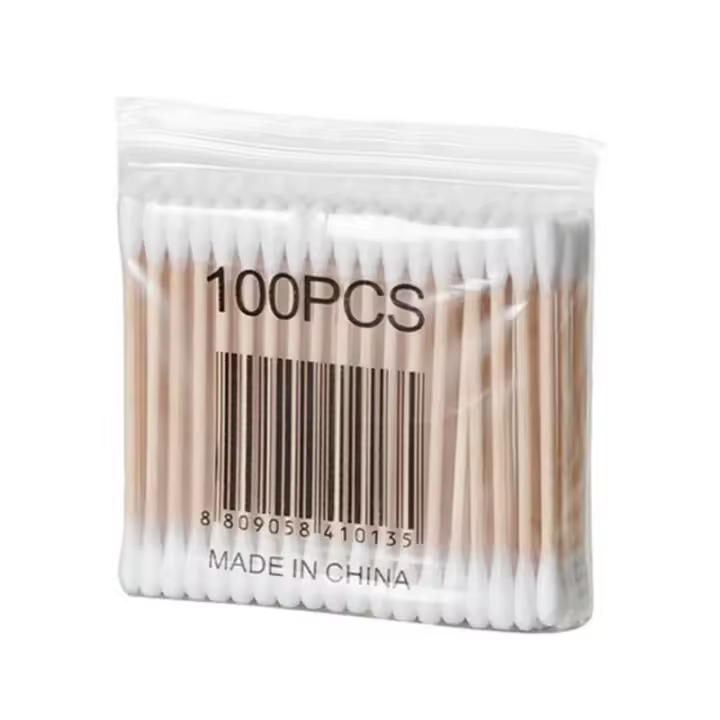 100/200/1000pcs Sticks De Madera Con Puro Algodón Doble Final Limpiador De Oídos Remover De Maquillaje Sticks De Belleza - 1