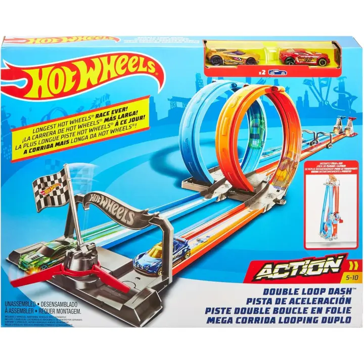 Hot Wheels Double Loop Dash con Dos Coches, Pista Doble Loop de Coches de Juguete Mattel GFH85 - 1
