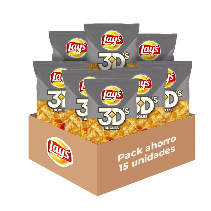 Lay's 3D's - Snack Crujiente con Sabor a Bacon y Queso, Pack de 15 Bolsas del Delicioso e Irresistible Aperitivo de Conos de Maíz Fritos, Total: 15 x 36g = 540 g - 1