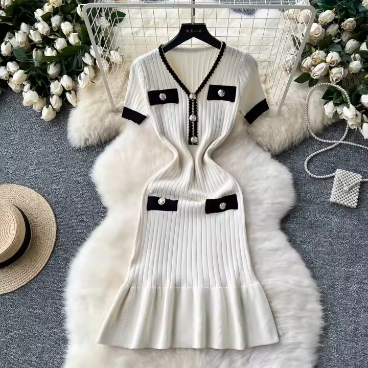 YuooMuoo Vestido De Encaje Elegante Con Cuello En V Y Botones Estilo Lady Bodycon Mini Para Fiesta Vestidos De Mujer - 1