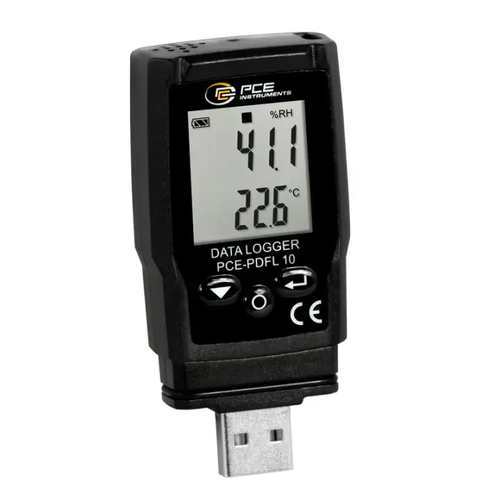 PCE Instruments Registrador de datos de humedad y temperatura / Pantalla LCD / Rango: -30 ... +60 °C / Exportación de datos inmediata en formato pdf y csv / Software / Interfaz USB-A / Memoria para 13.340 valores  PCE-PDFL 10 - 1