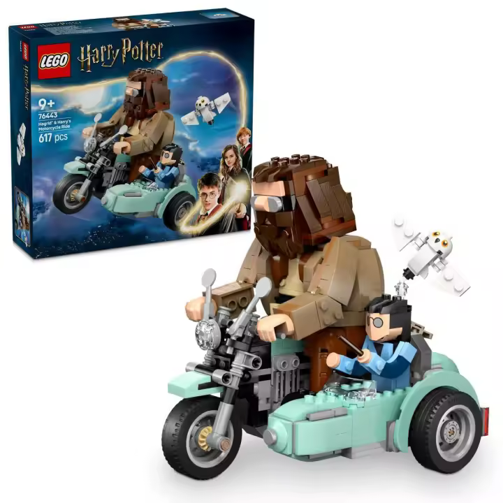 LEGO 76443 Harry Potter Viaje en Moto de Hagrid y Harry, Moto que Rueda con Sidecar de Juguete y Figura de Hedwig, Minifiguras de Colección, Regalo de Cumpleaños para Niñas y Niños de 9 Años o Más - 1