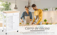 Carrito de Cocina Carro Auxiliar con Ruedas 1 Cajón 1 Armario 3 Estantes Abiertos de Almacenamiento para Comedor 66x39,5x86,5 cm Blanco - details 0
