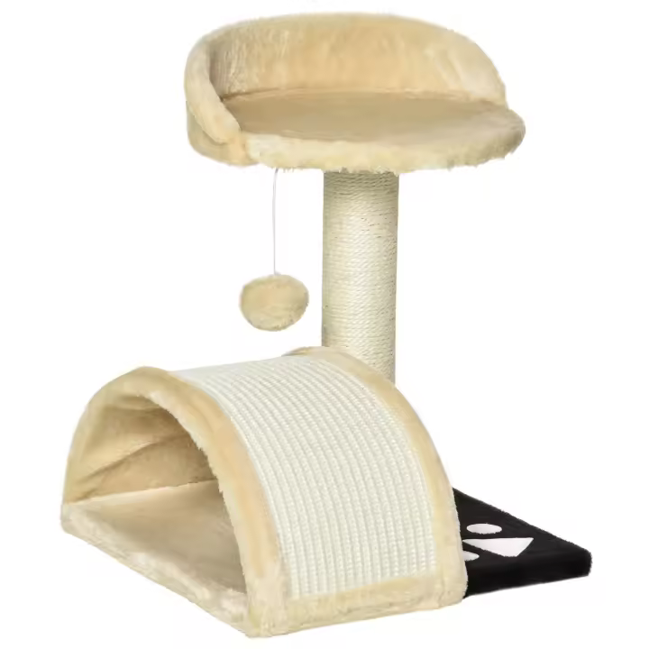 PawHut Árbol Rascador para Gatos Pequeños Altura 46 cm de 2 Niveles con Poste Tablero para Rascar Plataformas y Juguete de Bola Colgante 35,5x37x46 cm - 1