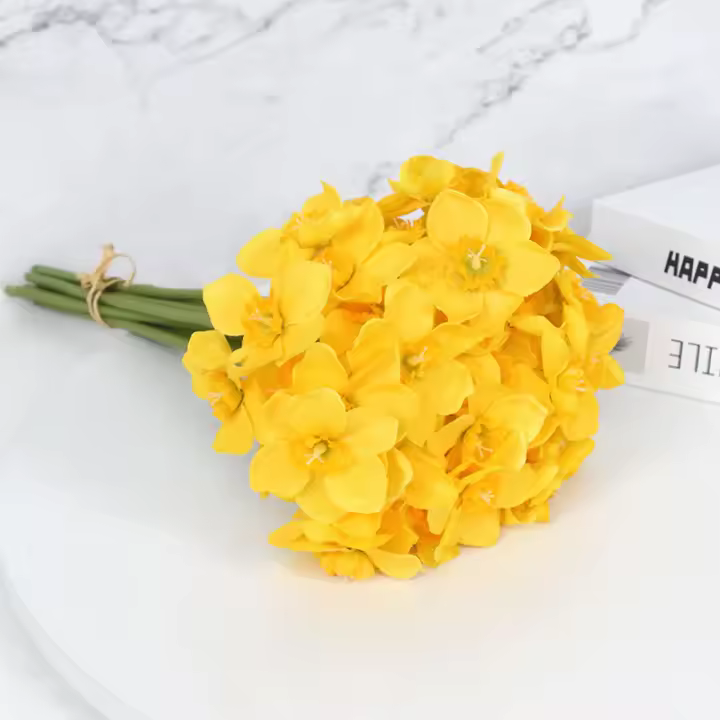 6pcs Narcis Artificial Para Decoración De Bodas Festivales Y Fiestas Decoración De Hogar Jardín Y Habitaciones Estilo Silken - 1