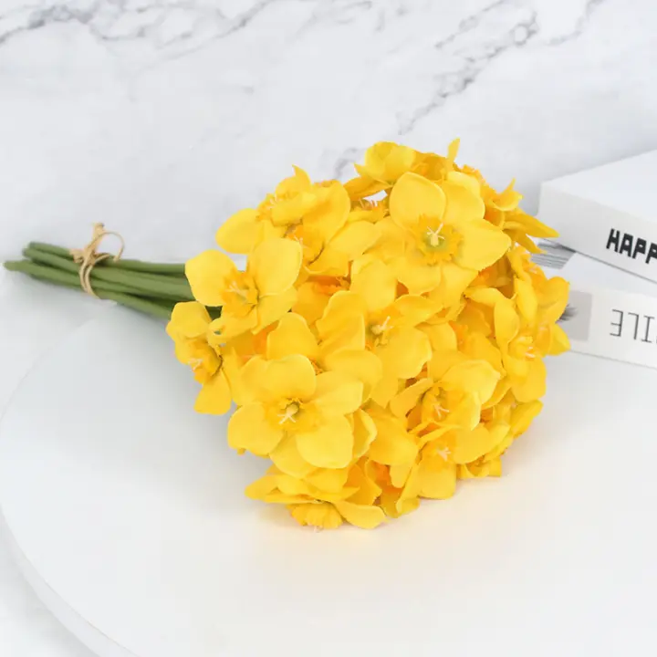 6pcs Narcis Artificial Para Decoración De Bodas Festivales Y Fiestas Decoración De Hogar Jardín Y Habitaciones Estilo Silken - 1