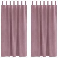 Cortinas Blackout vidaXL con lazos colgantes, 2 pcs de terciopelo rosa oscuro - details 1
