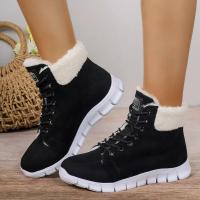 Botas Cortas De Piel De Gato Para Mujer Invierno Con Cordones Cruzados Y Punta Redonda Comodidad Y Calor Modernas Cuña Mediana - details 4
