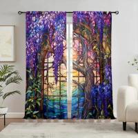 2pcs Cortina De Vidrio Estampada Con Flor De Wisteria Para Decoración Del Hogar - Bolso De Percha Para Dormitorio Oficina Cocina Y Sala De Estar - details 5