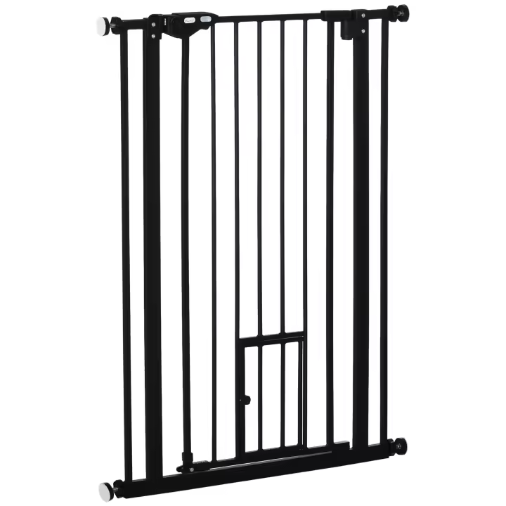 PawHut Perros Reja de protección de puerta, rejilla de protección de escalera, reja de puerta para perros de 74-80 cm, protección de escalera, rejilla de protección, cierre automático, acero, negro - 1
