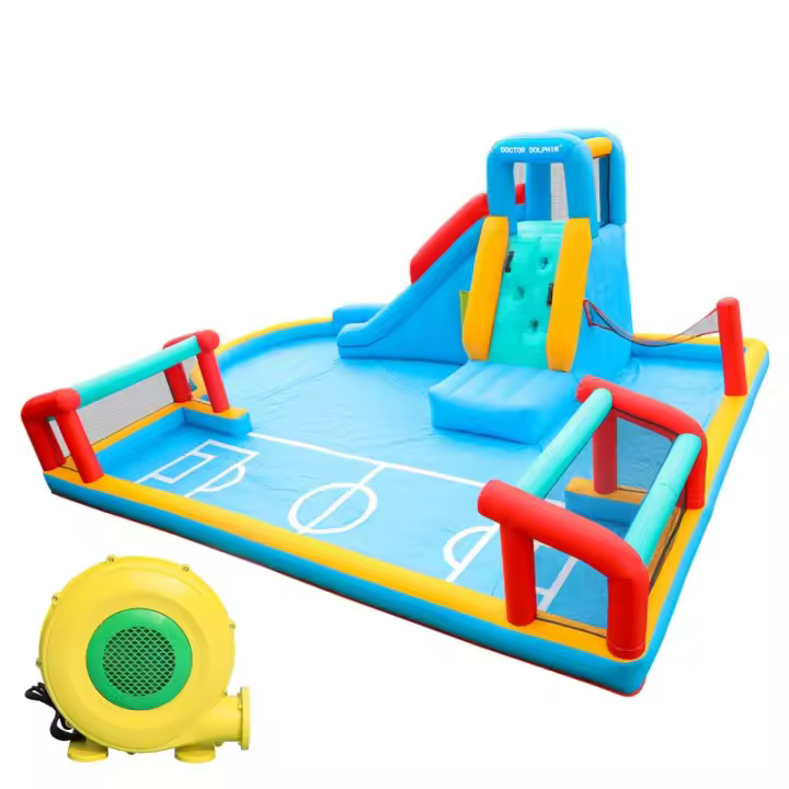 Castillo Hinchable acuático WATER Sport, parque de juego inflable para niños con tobogán , zona de escalada, porterías, red de volley ball, aspersores de agua, ideal para jardines y patios - 1