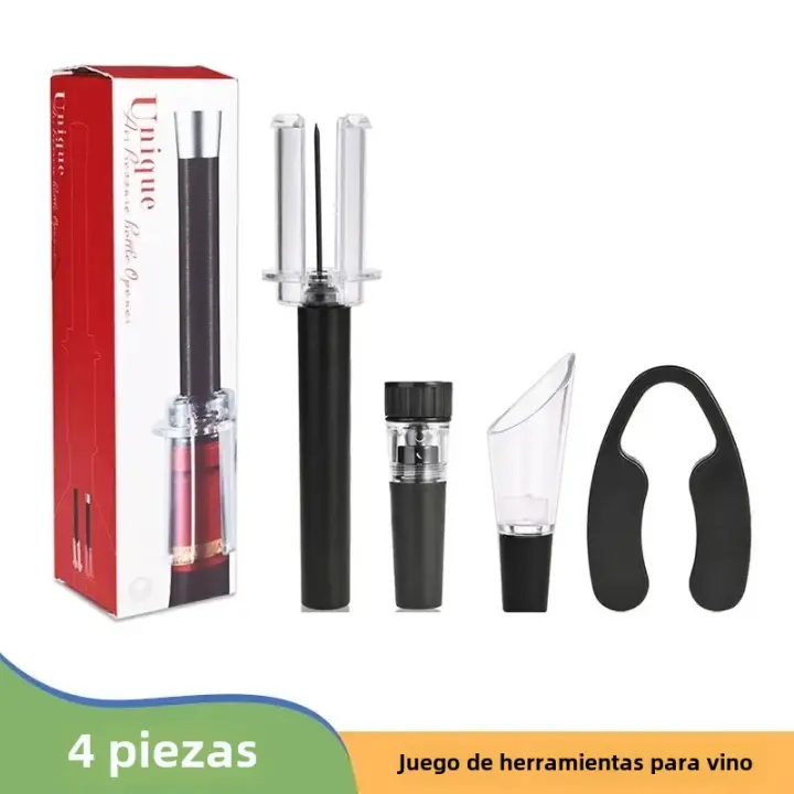 Nueva Abrazadera De Vino Con Bomba De Aire Y Presión Vacío Tapa De Vino Rojo Tapa De Cerveza Herramienta De Sacacorchos De Acero Inoxidable - 1