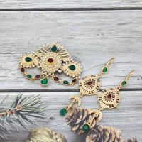Juego De Broches Y Aretes De Arábiga Sunspicems Para Mujer En Color Oro Con Cristales Azul Y Rosa Flor Marruecos Joyería Broche Caftán Trendy - details 1