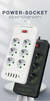2m-Regleta De Enchufes Con 6 Tomas De Corriente Para Europa Con Interruptor, Enchufes De CA Y 4 Puertos De Carga Rápida USB Y 2 Tipo-C PD, 2500W/10A,La Oficina, El Dormitorio Y La Sala De Juegos, Protector Contra Sobretensiones - details 0