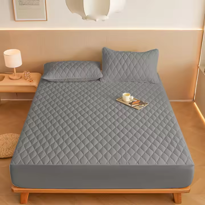 Cubierta De Suelo De Algodón Espeso En Color Sólido Con Patrón a Cuadros Transpirable a Prueba De Polvo Para Todas Las Estaciones Adecuada Para El Dormitorio - 1