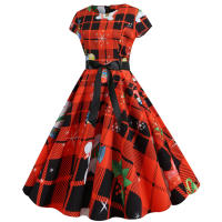 Vestido Midi Vintage Elegante Para Fiesta De Navidad Mujer Con Cintura Alta Manga Corta Vestido De Promoción Jurk Robe - details 10