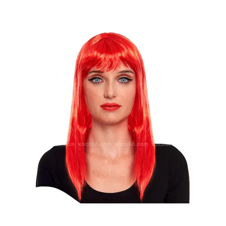 Festëën® Peluca lisa con flequillo rojo vivo  Hasta el hombro  Peluca ideal para fiestas, complemento de disfraces, etc - Festëën® - 1