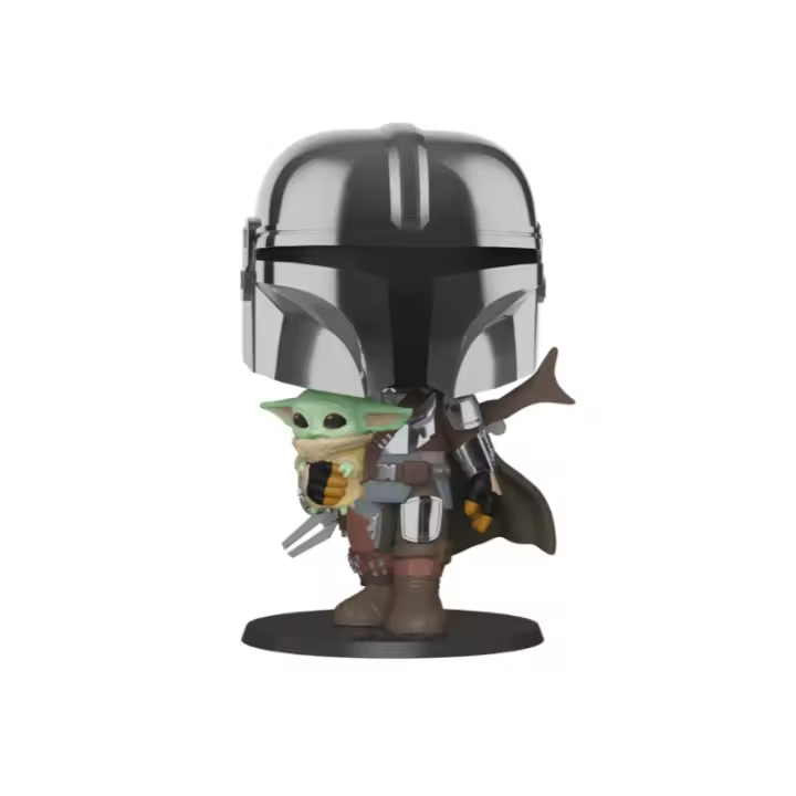 FUNKO POP STAR WARS THE MANDALORIAN EL MANDALORIANO XL VERSION ARMADURA CROMATICA CON YODA EN BRAZOS 49931 - 1