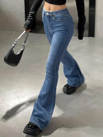 Pantalones Flares Oscuros Para Mujer Jeans Elásticos Con Estiramiento Medio De Cintura Media Longitud Completa Casual - details 3