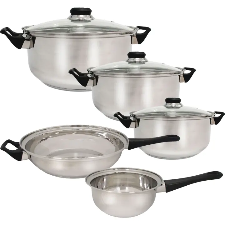 Quttin - Batería Cocina Genova 8 Piezas Acero Inoxidable Apta Inducción - Duradera y Resistente, Fácil Limpieza, Compatible con Todo Tipo de Cocinas - 1