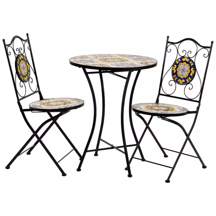 Conjunto mesa y dos sillas de mosaico y forja negro mesa:D60x75h-silla(2):D38x46-90h - 1