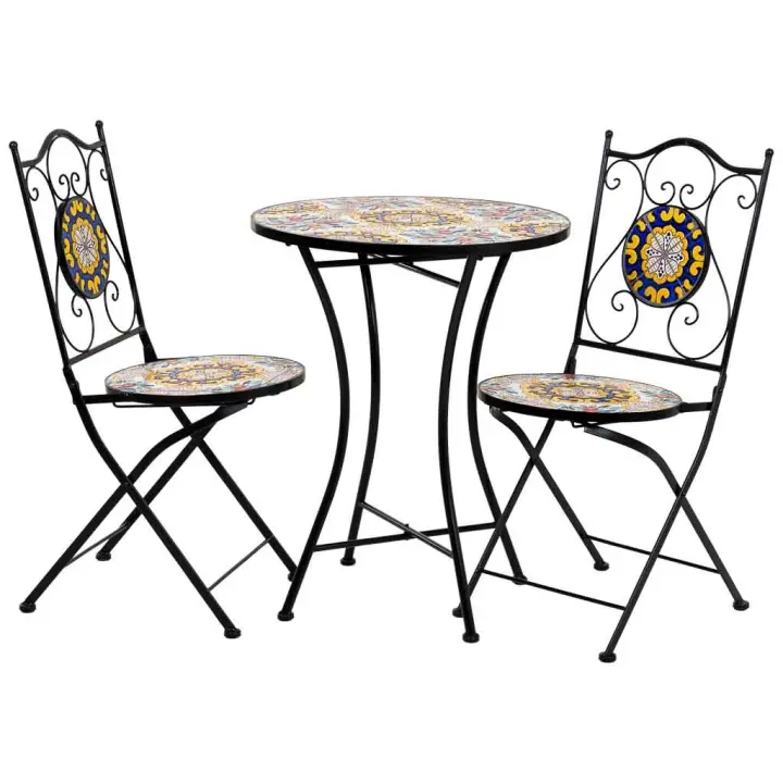 Conjunto mesa y dos sillas de mosaico y forja negro mesa:D60x75h-silla(2):D38x46-90h - 1