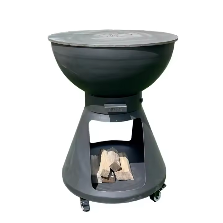 TempoStyle-Carbón y Madera Barbecue Yucatán | Barbacoa Redonda de Maple Corten para Exterior y Jardín con Parrilla de cocina de Maple inoxidable 316 sp.1cm, portátil con Ruedas (antracita) - 1