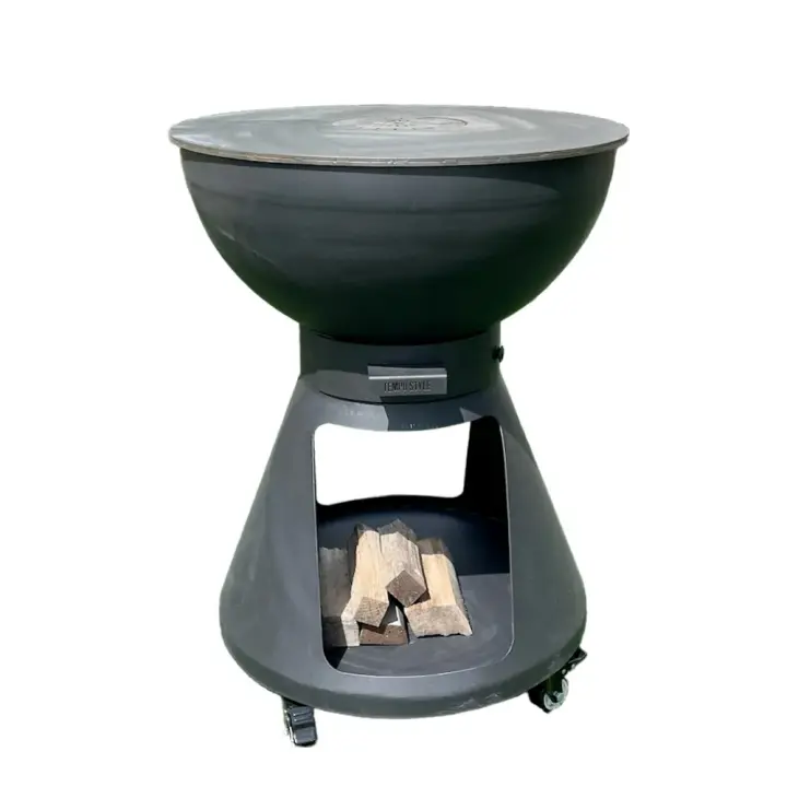 TempoStyle-Carbón y Madera Barbecue Yucatán | Barbacoa Redonda de Maple Corten para Exterior y Jardín con Parrilla de cocina de Maple inoxidable 316 sp.1cm, portátil con Ruedas (antracita) - 1