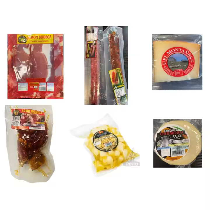 LOTE  Cesta de Navidad (queso con aceite de oliva 400g-queso cremoso -lomo bodega 500g-queso de oveja madurado-chorizo iberico-salchichon iberico-jamon bodega 250g) - 1