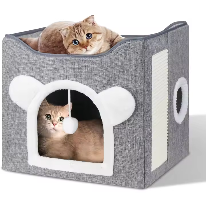 Camas para gatos, cueva grande para mascotas con bola colgante y rascador, casas y condominios, cubos, escondite - 1
