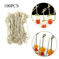 100pcs Palillos De Bambú Desechables Para Cócteles Forks De Fruta Barbecue Decoración De Fiesta Herramienta De Barra Eco-amigable Tamaño 9x0.3x0.3cm - details 0