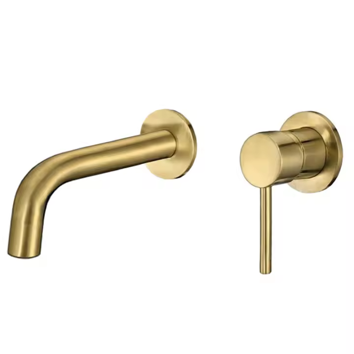 VALAZ Grifo lavabo oro mate empotrado redondo monomando dorado cepillado caño fino de 15cm y fijo serie Deva - 1