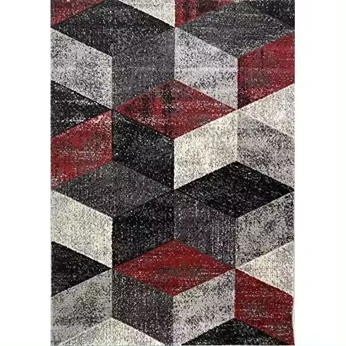 ALFOMBRAS IBERIA  Alfombra de Salón Moderna VOLGA Alfombra Grande para Salon o Dormitorio  Con Diseño en Color Gris y Rojo Fabricada en España con Polipropileno Frisse - 1