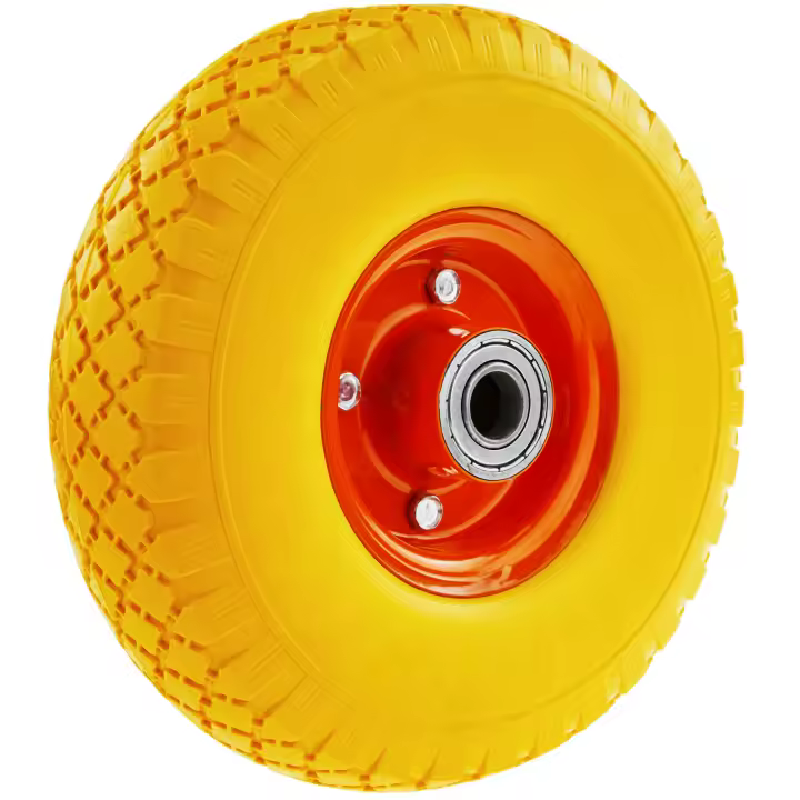 Rueda maciza de carretilla anti-pinchazos amarilla 100 Kg 10x3" 254x76 mm para carros y plataformas de transporte - PrimeMatik - 1