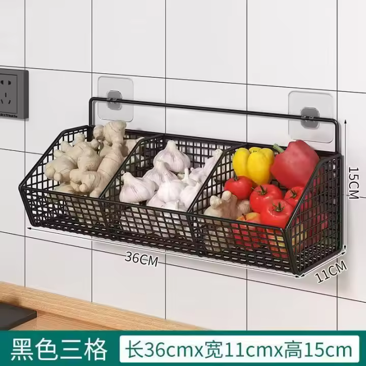 OmHom Cesta de frutas, cesta de verduras, organizador de mesa, frutero de pared y de encimera, estante para aperitivos y especias, cesta de almacenamiento multifuncional para cocina y sala de estar. - 1