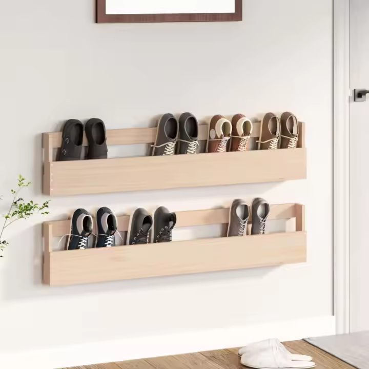 Estantes para zapatos de pared 2 uds madera de pino 110x9x23 cm - 1