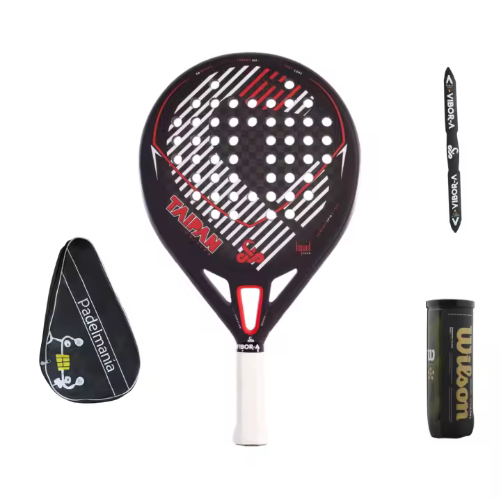 Pala de padel Vibor-a Taipan Liquid + Funda Pádel Manía + Protector Vibora + Bote de Pelotas Wilson Premier - 1