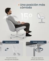 Silla de Oficina, Asiento Ancho y Cómodo, Altura Ajustable, Silla Giratoria Sin Ruedas, Base en Cruz, Tela de Lino de Algodón, Crema, Gris, Rosa - details 9